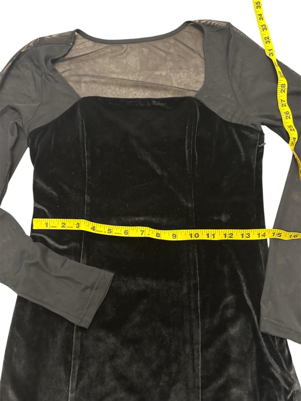 Lulus Black Velvet Mesh Sleeve Square Neck Dress Womens Small NWOT - Picture 5 of 10